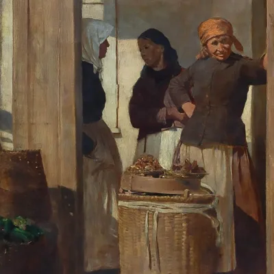 Louis Comfort Tiffany - Gossipy Market Women at Nuremberg, c. 1889