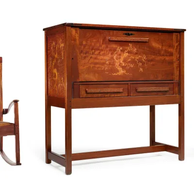 Fall-Front Desk, Chair, and Rocking Chair from the Charles Millard Pratt House, Ojai, California, c. 1912
