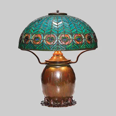 Tiffany Studios - Peakcock Shade (Model 1464-2), Lamp base (Model 189)