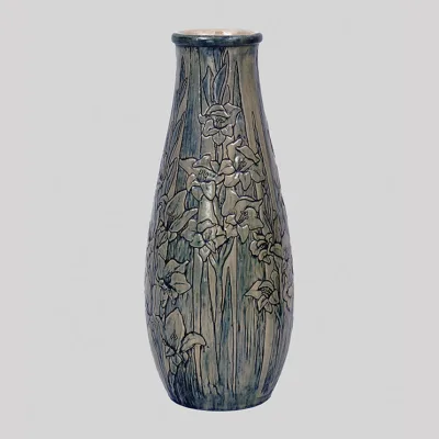 Newcomb Pottery - Vase with Gladiolas, c. 1903 - Harriet Coulter Joor, American, 1875-1965, designer and decorator - Joseph Fortune Meyer, American, 1848-1931, maker