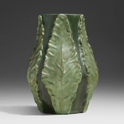 Pewabic Pottery - Vase with Cyclamen leaves, c. 1903-1907 - Mary Chase Perry, American, 1867-1961, maker and designer